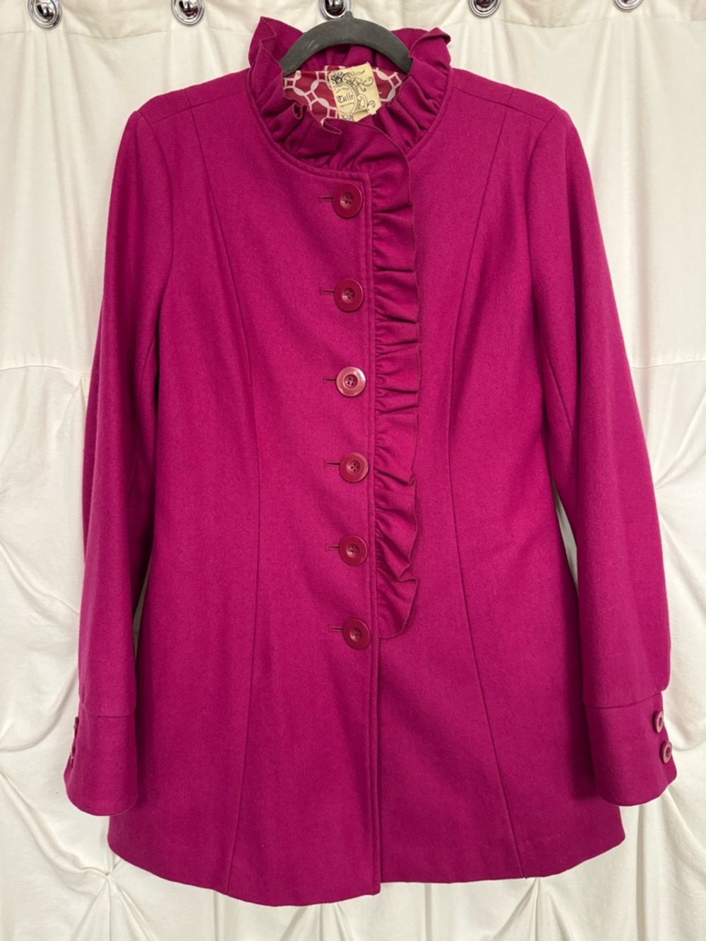 Tulle by Anthropologie Women’s Ruffled Button Front Pea Coat - Magenta Pink